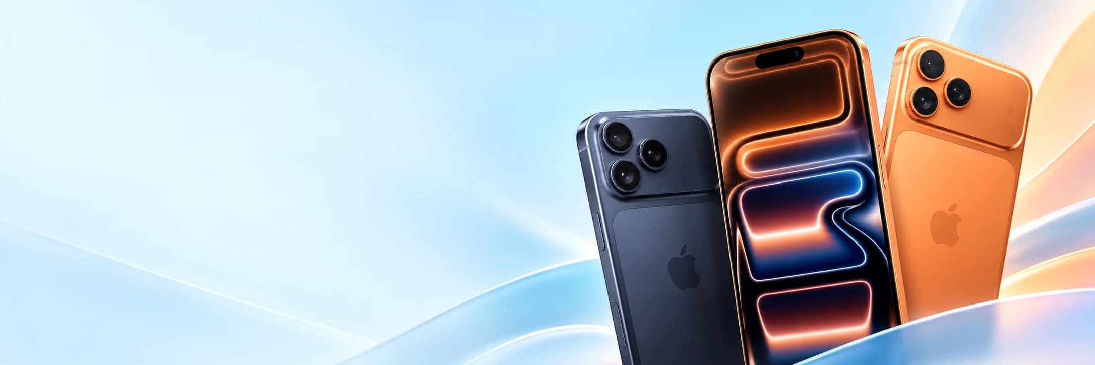 iPhone 17 Pro Max, back and front, on a light blue background